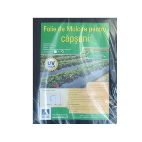 Folie mulcire pentru capsuni, perforata in zig-zag, 1.4m * 50m / 30 mic / negru - Punga